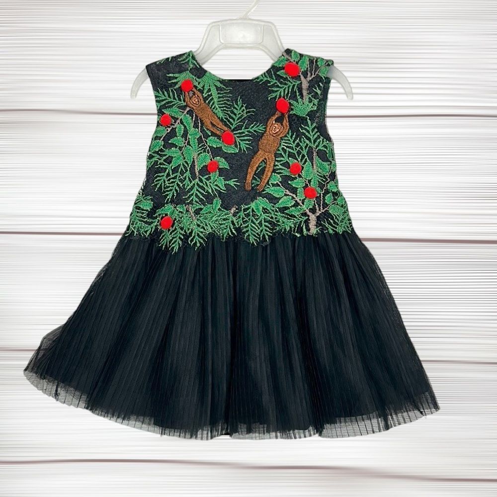 TADASHI SHOJI Kids Sleeveless Fit & Flare Lace Dress Black Green Funny Monkey 2